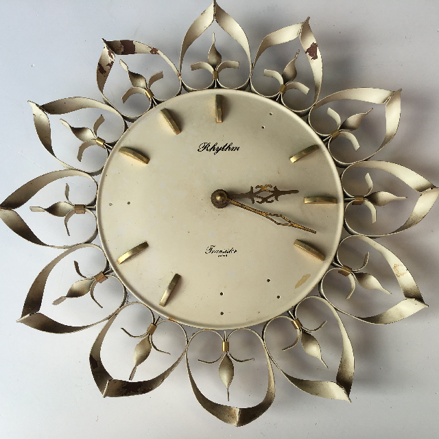 CLOCK, Wall Mount - 1960s Sunburst Cream Rhythm